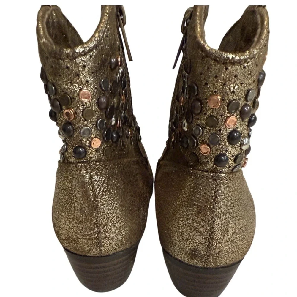 FRYE Deborah Girls Gold Studded Distressed Leather Short‎ Bootie Boots Size 13